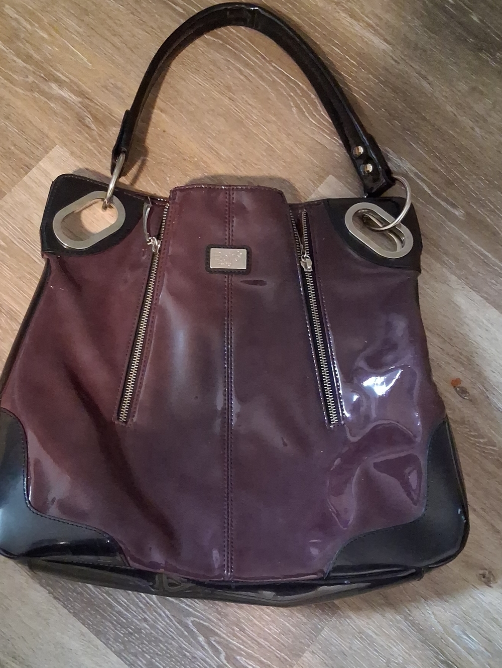 Beijo Patent Shoulder Bag in Plum and Black